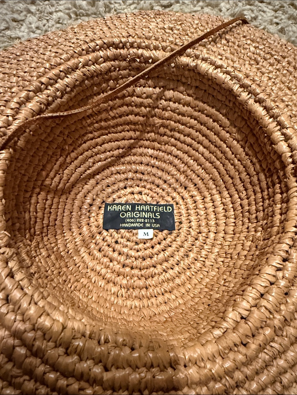 Karen Hartfield Originals Straw Raffia Sun Hat with Leather detail & strap - Picture 3 of 5